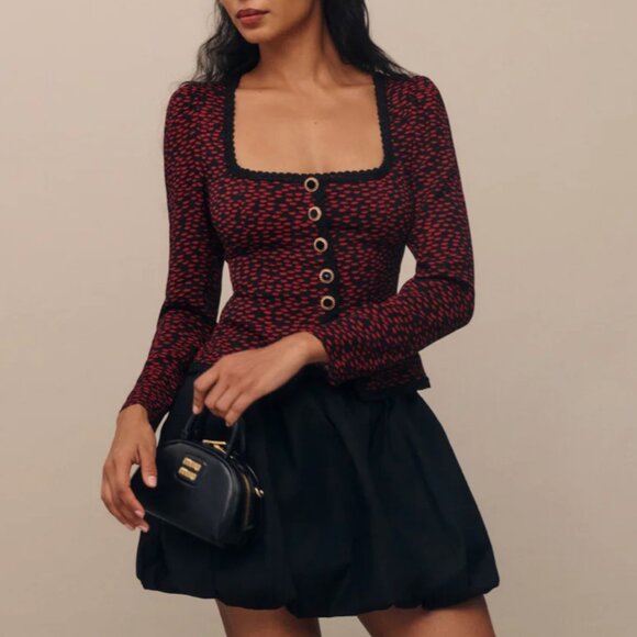 BEST Reformation Nikky Top Blouse Sz4 French Kiss Red Black Vintage Spring - Picture 1 of 12